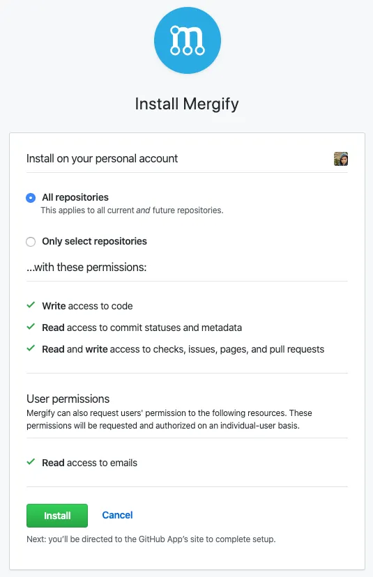 GitHub select repositories for Mergify